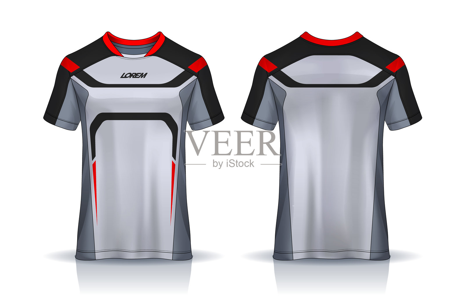 t恤运动设计模板，足球俱乐部的足球球衣模型。统一的前后视图。插画图片素材