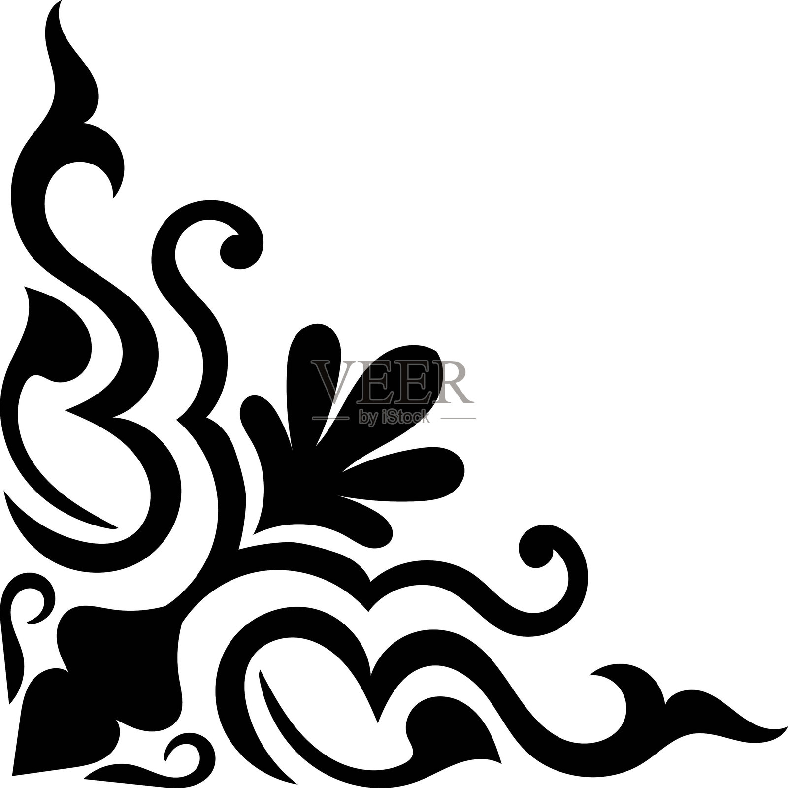 优雅的黑色花角设计:一个复杂和时尚的黑色花角设计，完美地为任何设计项目增添一抹优雅。这个矢量图形具有复杂的细节插画图片素材