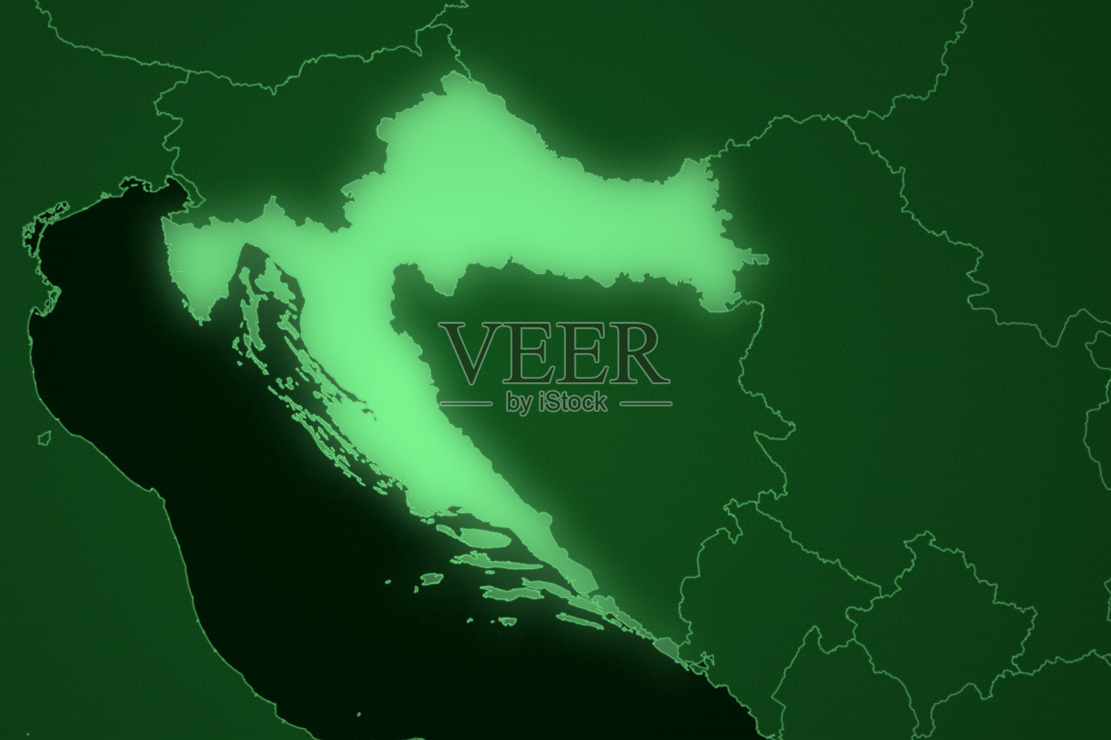 欧洲地图系列与克罗地亚，绿色六边形效果插画图片素材