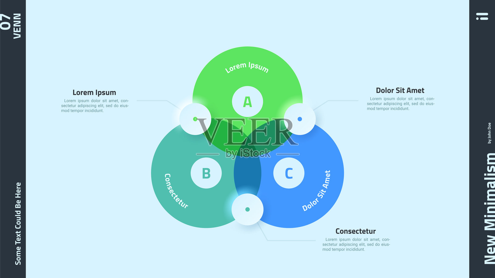 有三个相交的半透明圆的维恩图。交叉业务选择的概念。最小平面信息图表设计模板。用于演示的现代无形矢量插图。插画图片素材