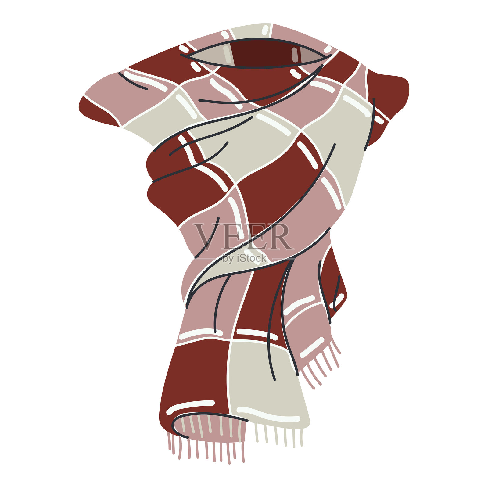 秋天格子围巾矢量卡通插图孤立在一个白色的背景。插画图片素材