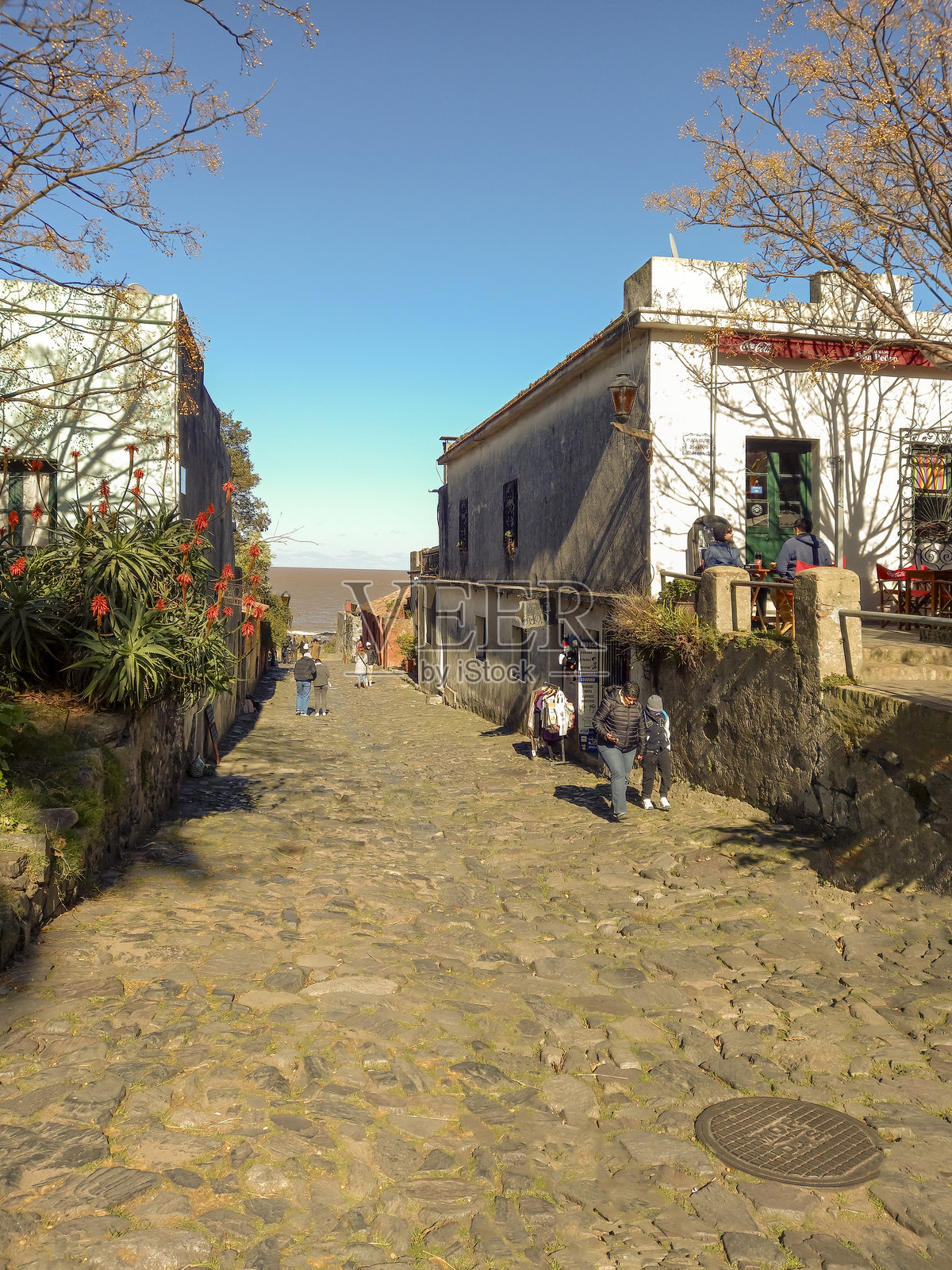 乌拉圭科洛尼亚历史街区的传统石街照片摄影图片