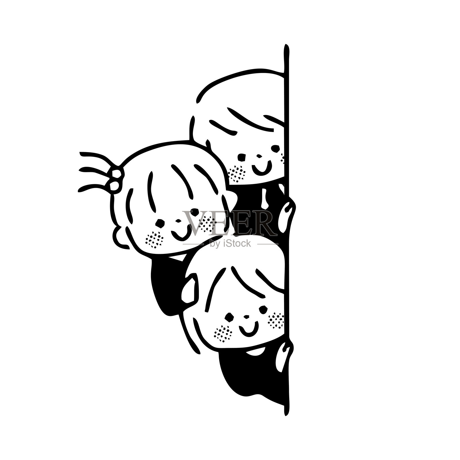 孩子们透过墙往外偷看的插图。插画图片素材