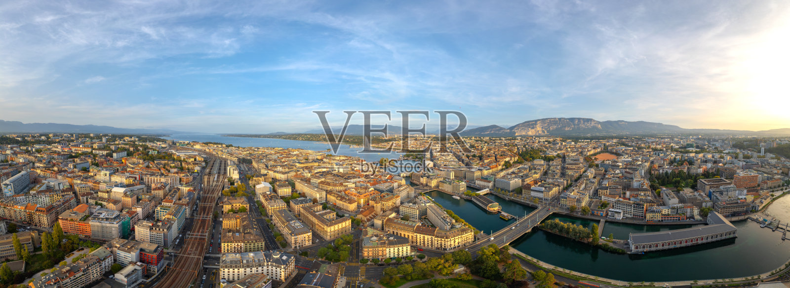 日内瓦，瑞士天际线全景照片摄影图片