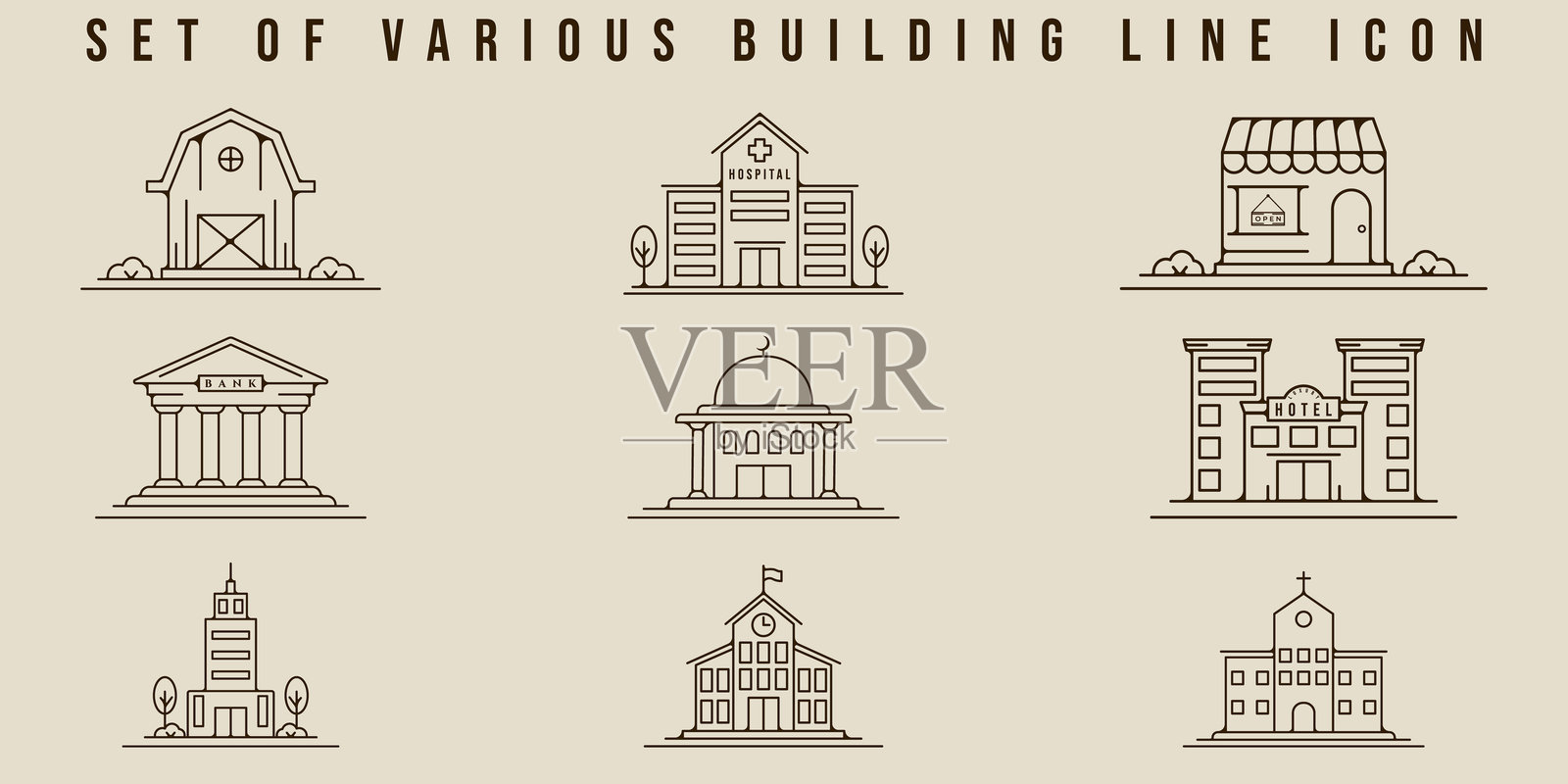 建筑图标logo线条艺术矢量插图模板设计（适用于商业、宗教或学习活动）插画图片素材