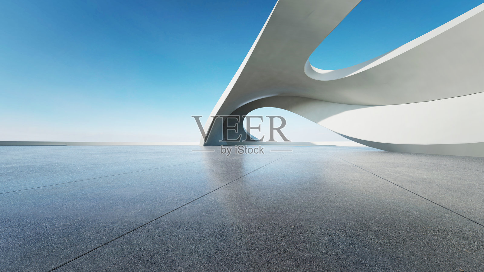 抽象曲线结构的3d渲染与空混凝土地板的未来主义建筑照片摄影图片