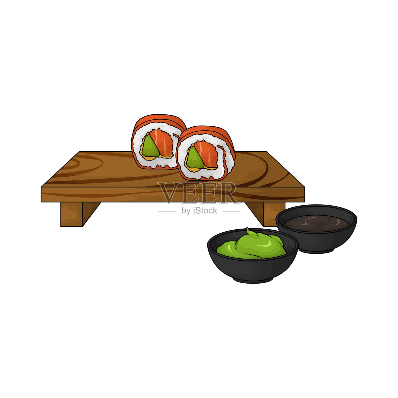 有酱油和芥末的寿司桌插画图片素材
