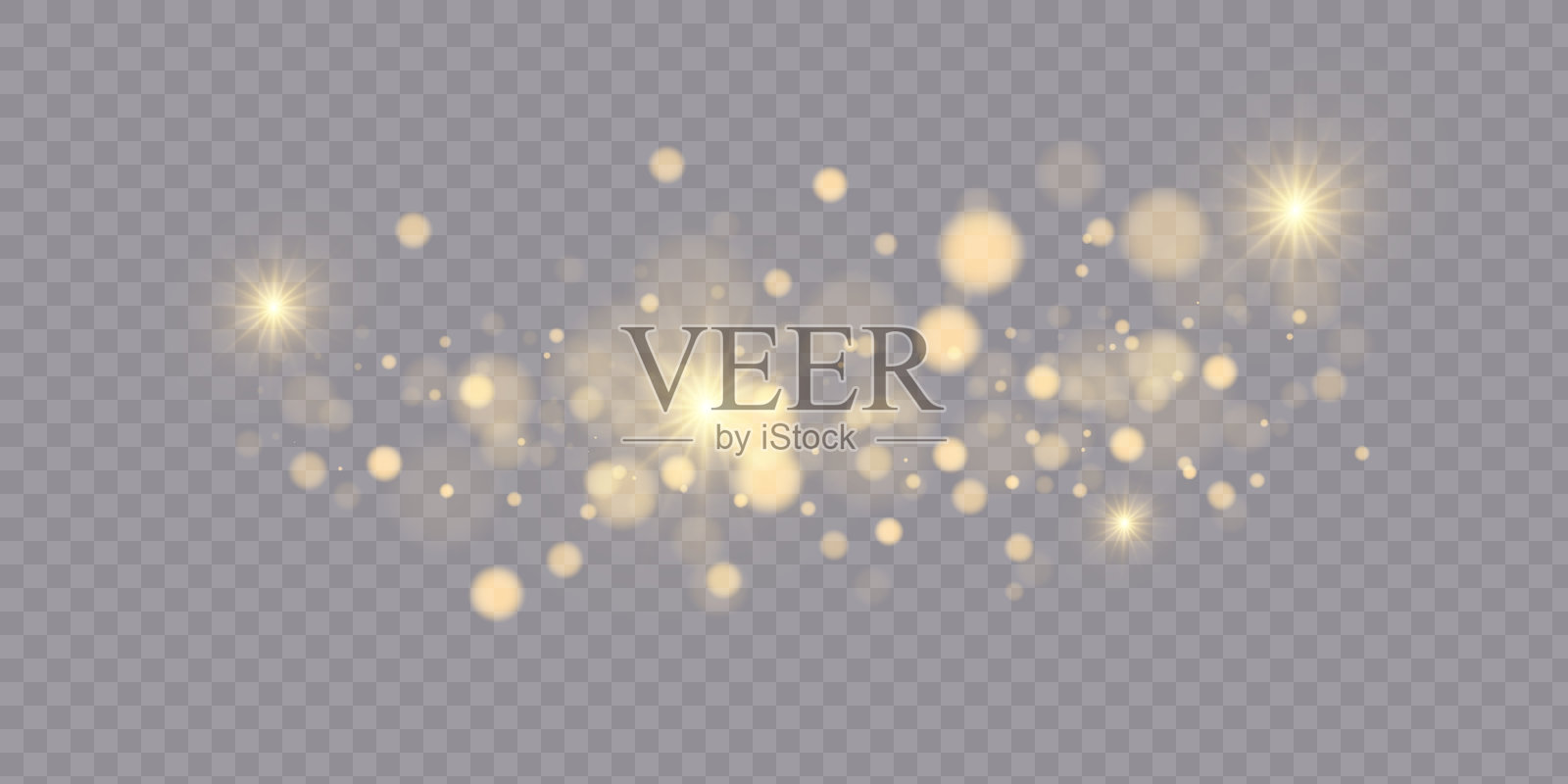 尘埃的火花和金色的星星闪耀着特殊的光芒。矢量闪烁透明的背景。插画图片素材