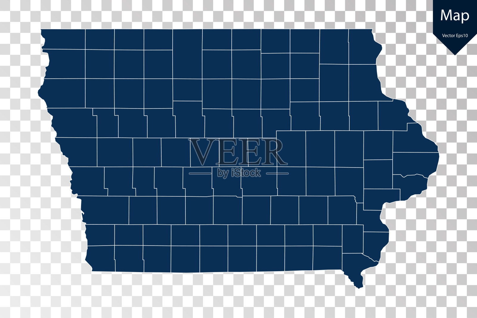 透明-高详细的爱荷华州蓝色地图。插画图片素材