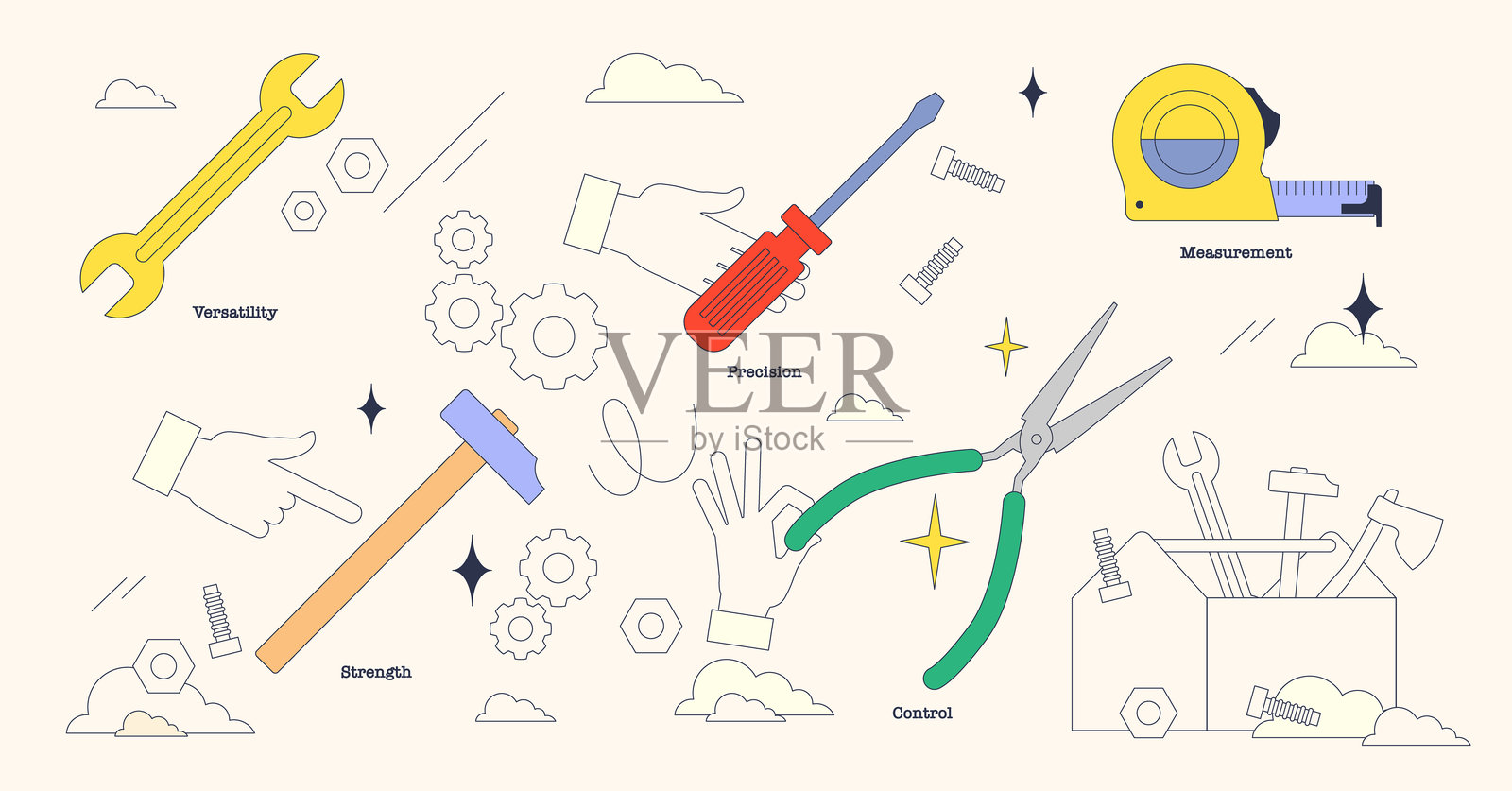 工具箱里的仪器及其用途微型神经动物集合集插画图片素材