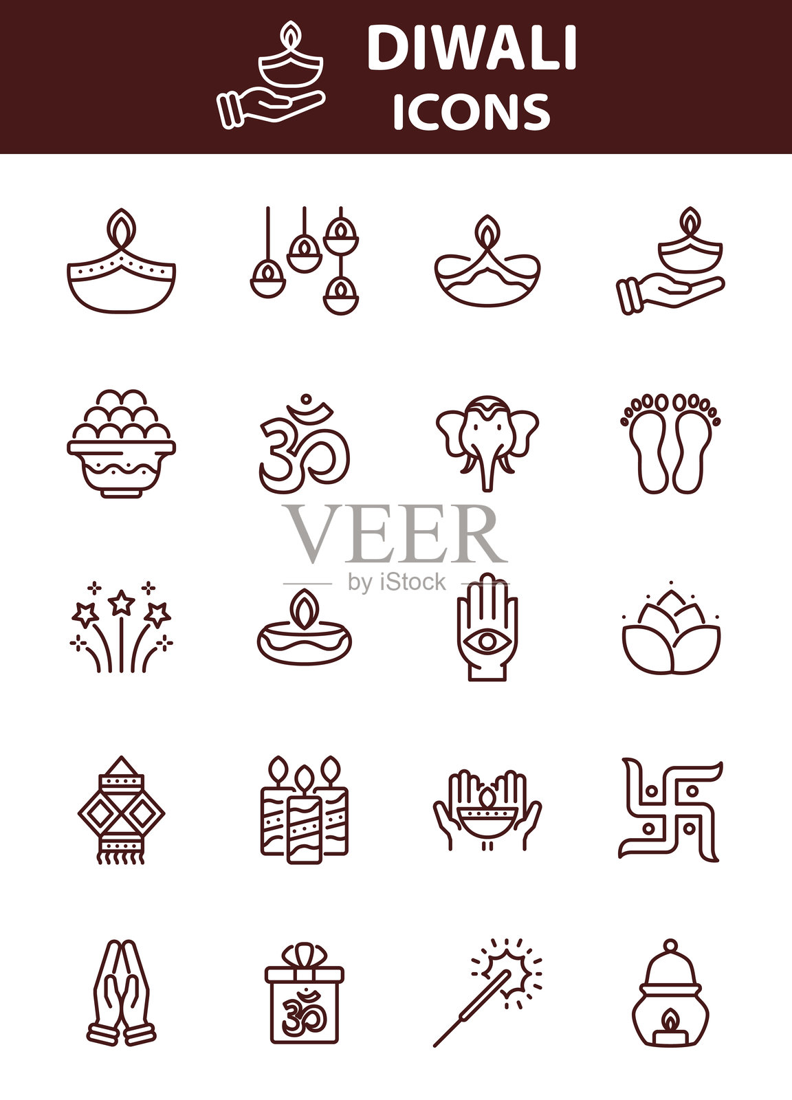 排灯节印度教庆祝元素，线条图标插画图片素材