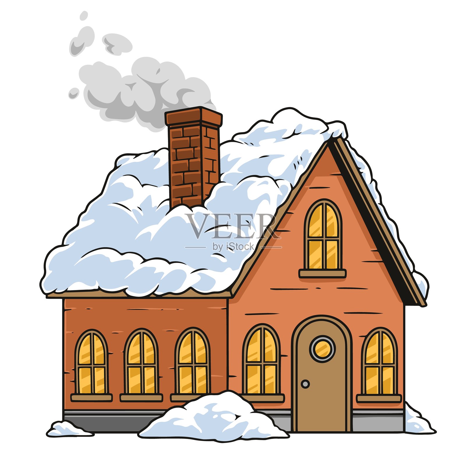冬天房子的复古贴纸五颜六色插画图片素材