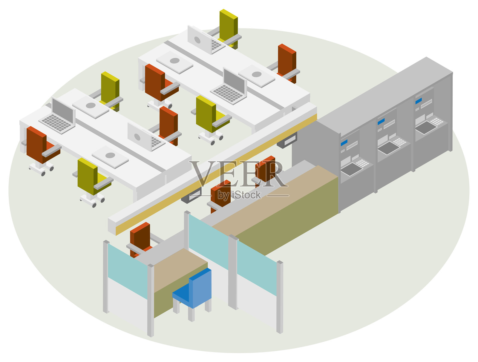 等距银行内部图像与柜员柜台插画图片素材