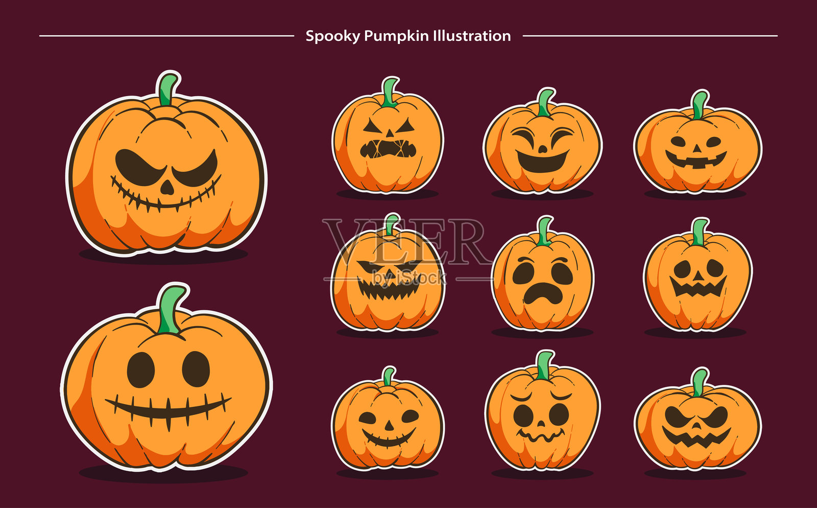 可怕的万圣节南瓜脸。插画图片素材