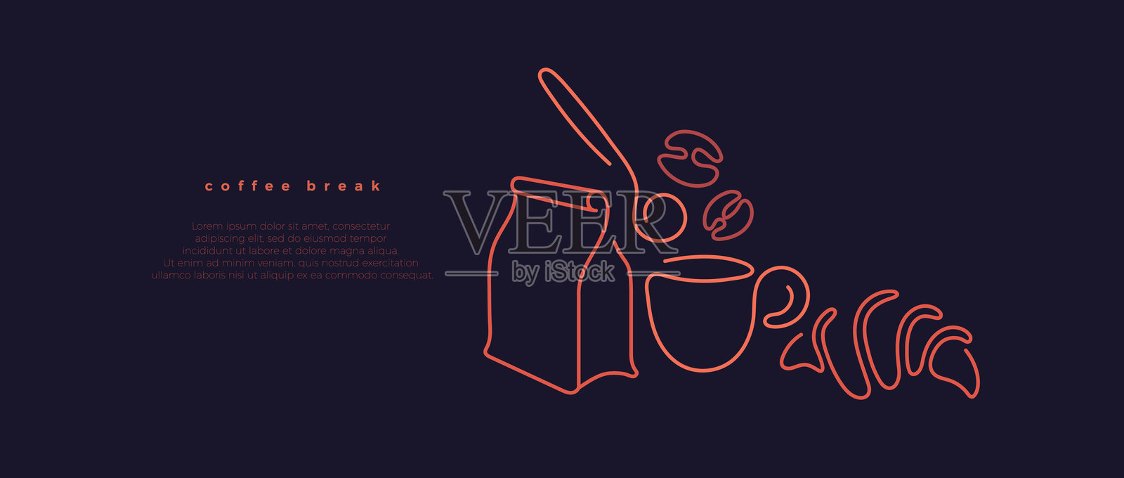 喝咖啡的时间。早餐，羊角面包，豆子艺术符号插画图片素材