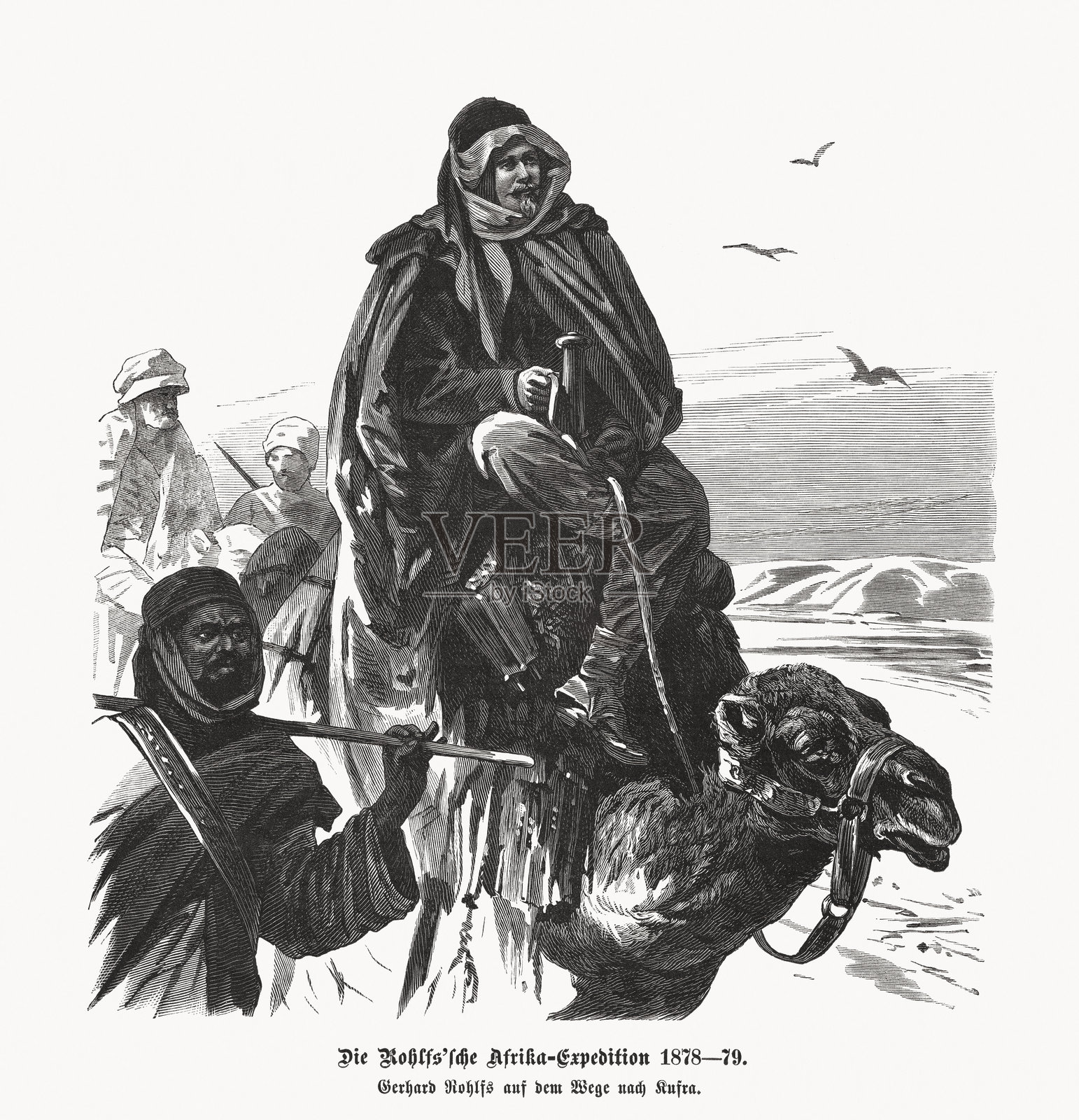 格哈德·罗尔夫斯非洲探险(1878/79)，木版雕刻，1880年出版插画图片素材