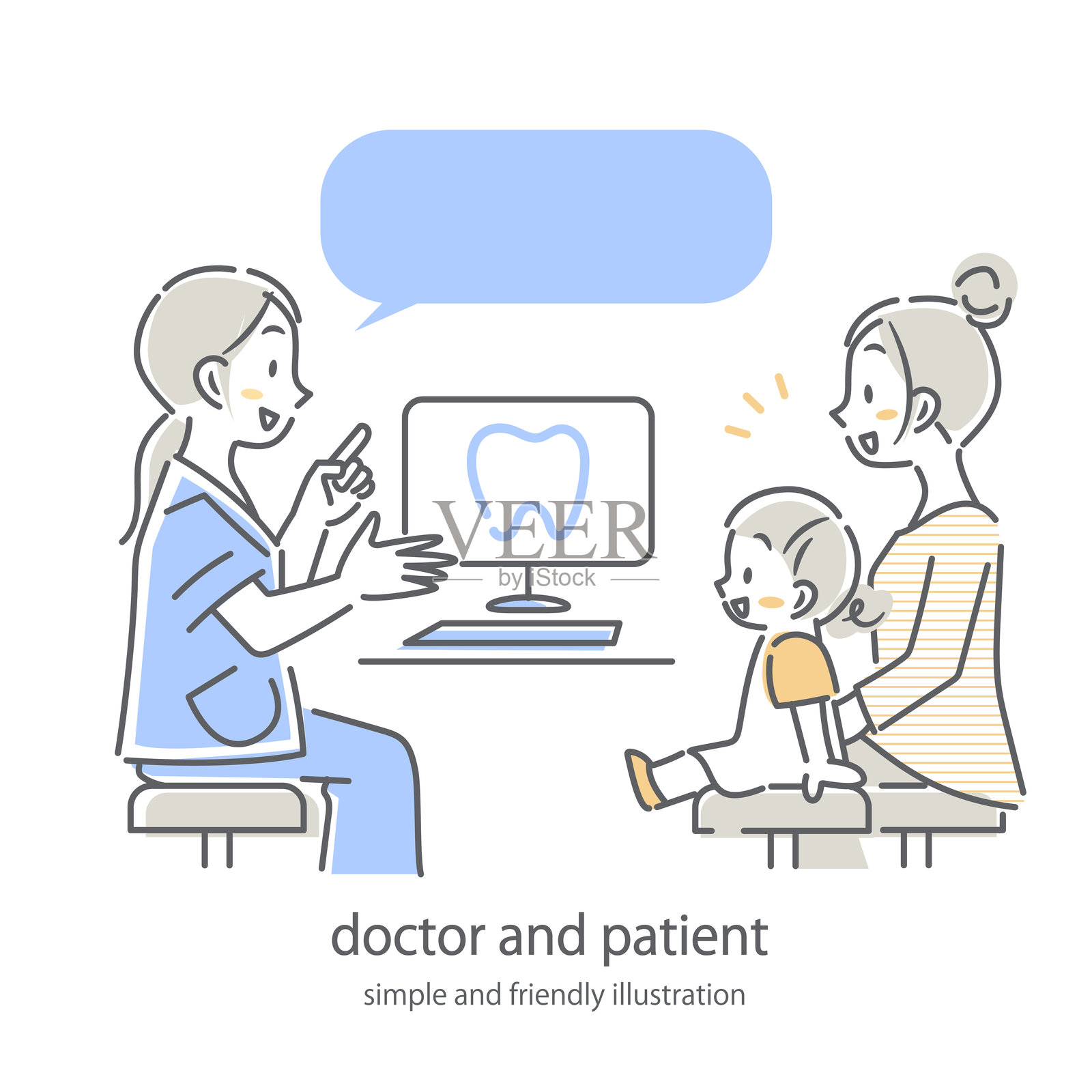 医生和病人，孩子，简单而友好的插图插画图片素材