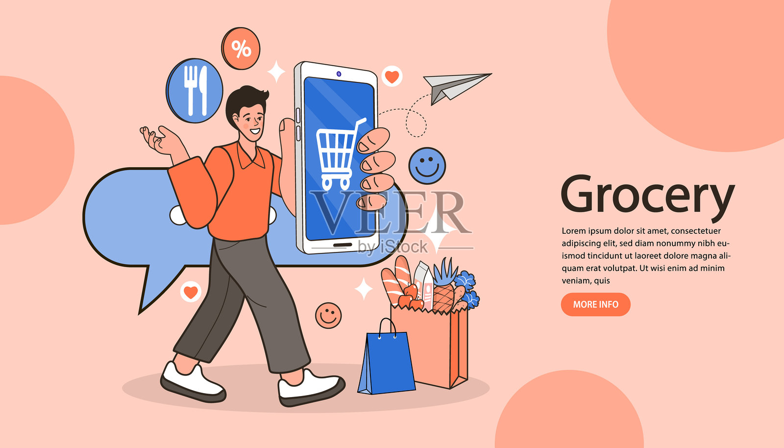 在线配送服务理念。手机快捷送货。社交购物插画图片素材