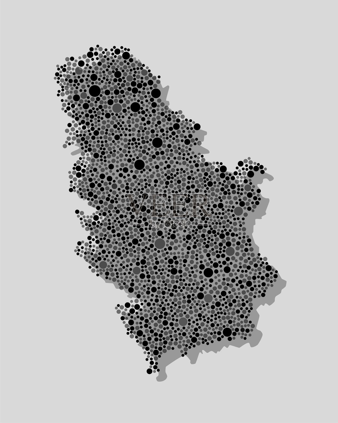 由随机黑点绘制的塞尔维亚创意地图插画图片素材
