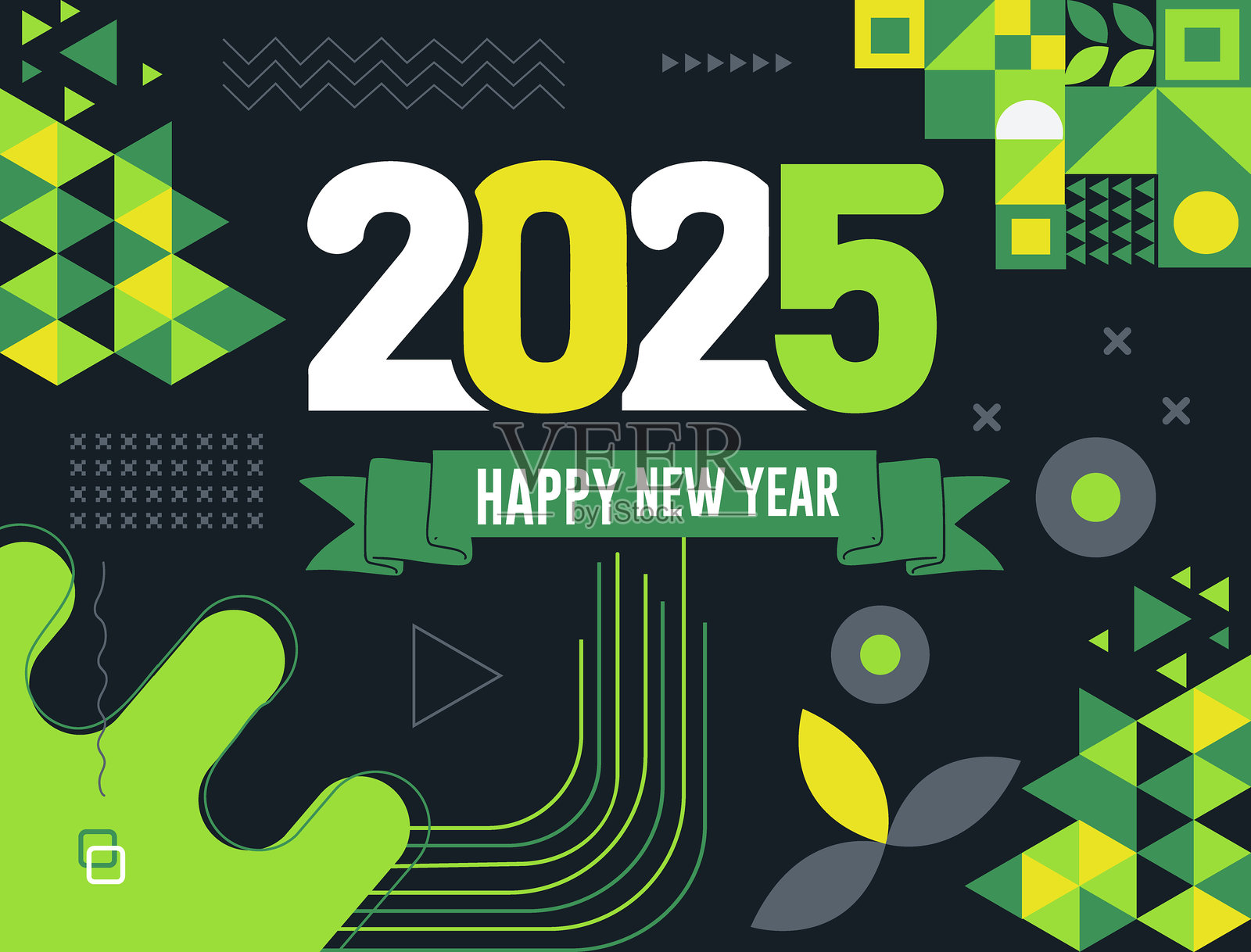 2025年新年快乐文字设计与现代书法和深色背景风格。新年矢量股票插图的字母组成插画图片素材