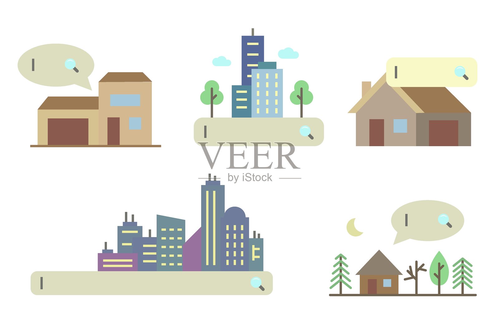 城市背景。城市建筑的彩色图标。建筑图标。插画图片素材