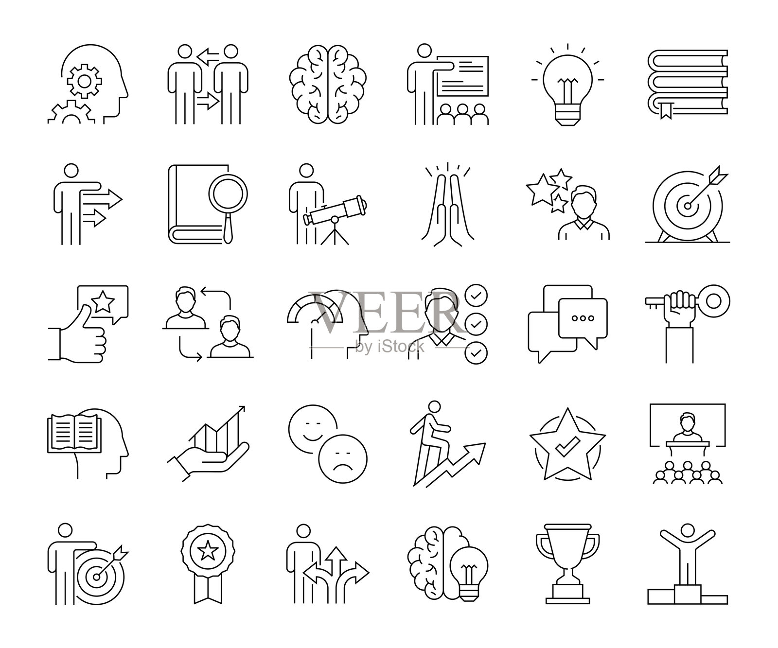 教练和指导线图标集。培训、网络研讨会、知识、改进插画图片素材