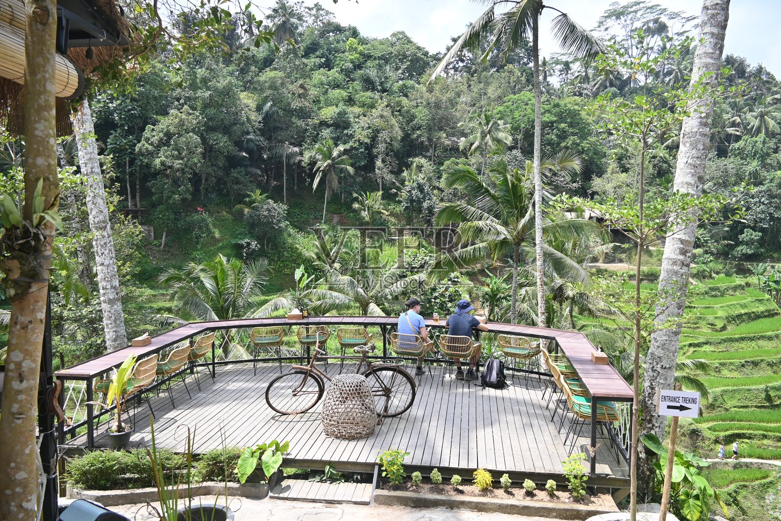 游客在乌布Tegalalang梯田的咖啡馆里照片摄影图片
