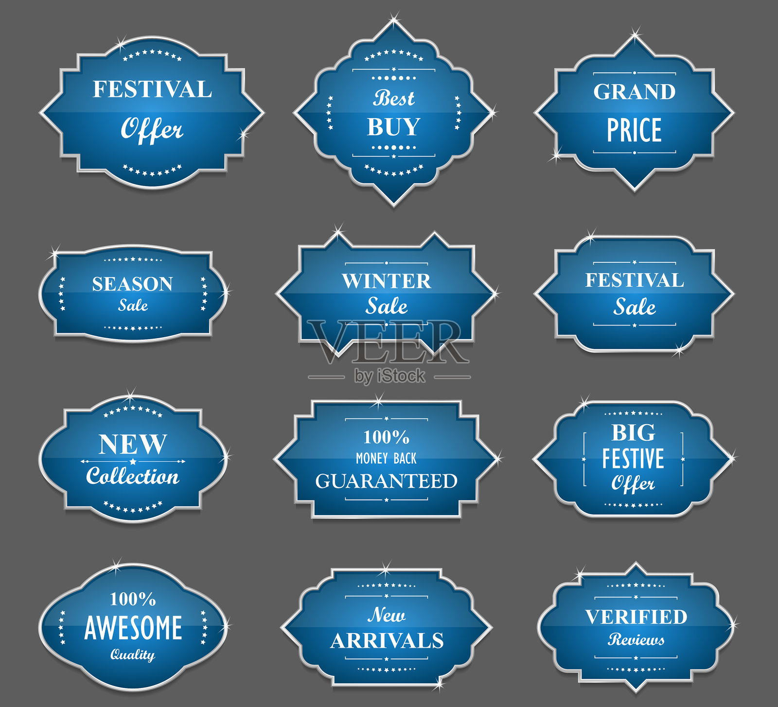 复古蓝银框架标签矢量收集插画图片素材