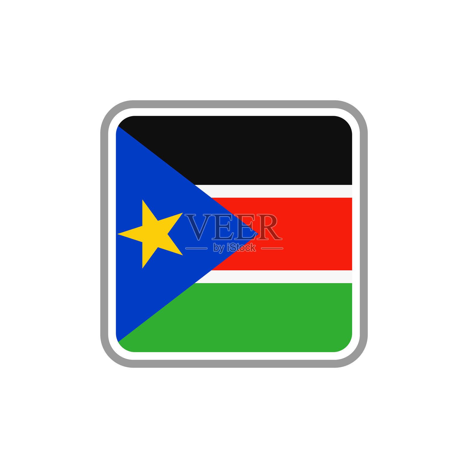 南苏丹-旗帜广场平面图标。插画图片素材