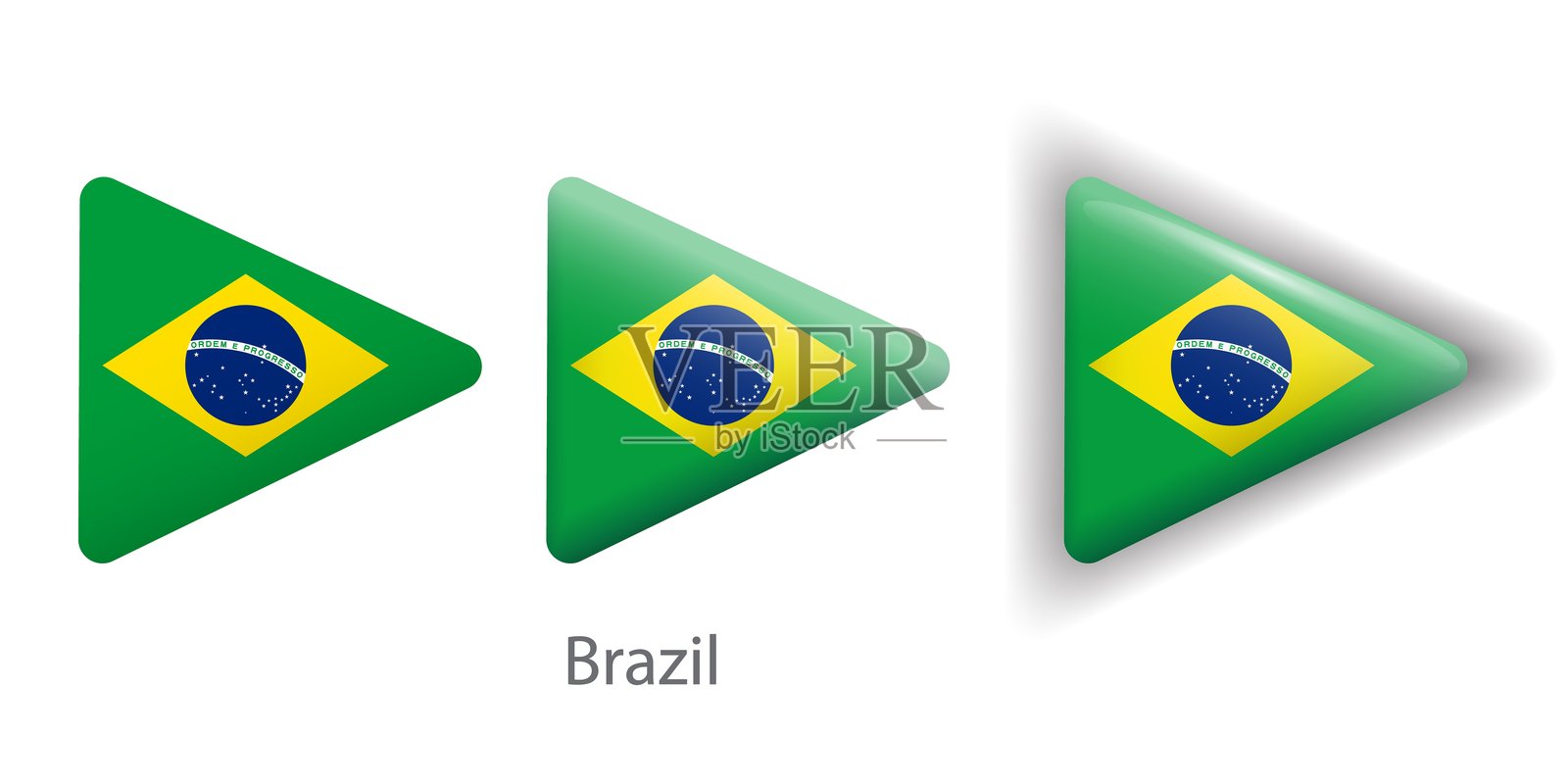 巴西国旗矢量图标设置在圆形三角形的形状插画图片素材