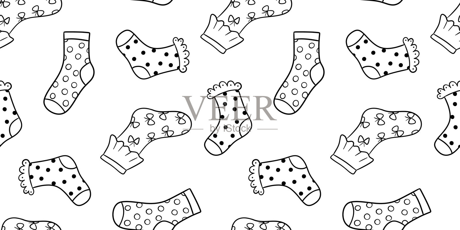 无缝图案与有趣的袜子，线涂鸦插图插画图片素材