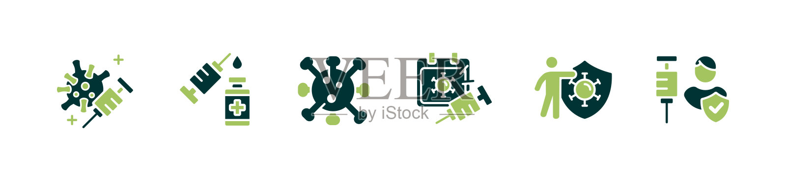 疫苗冠状病毒与注射器图标集卫生保健病毒免疫注射治疗载体插图的web和应用程序插画图片素材