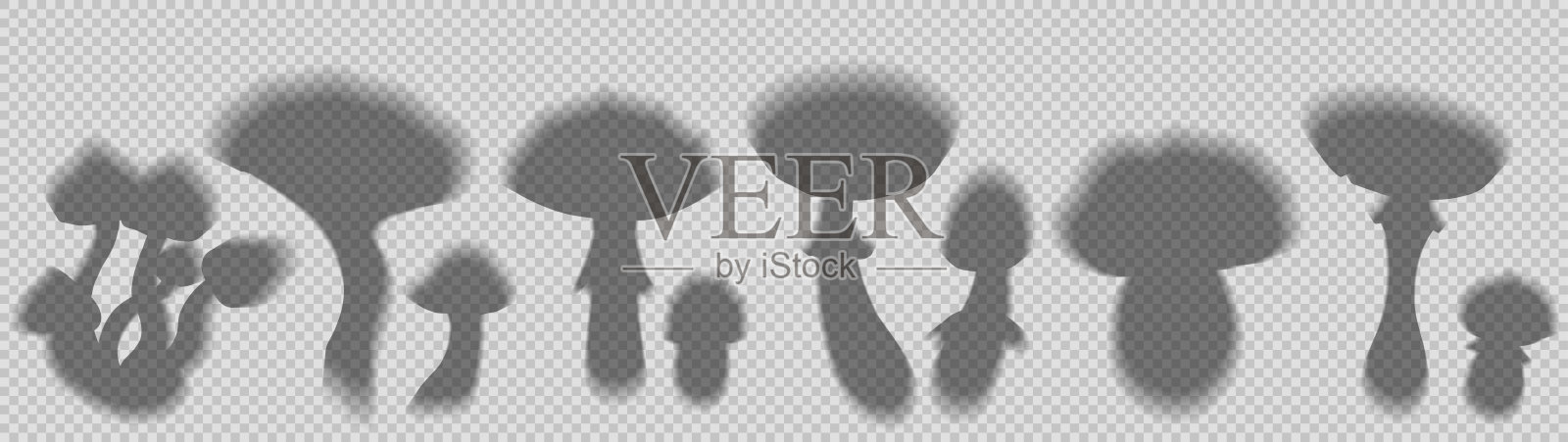 矢量集的透明阴影的各种蘑菇从背景隔离。剪贴画飞木耳和格雷布阴影叠加效果的集合插画图片素材