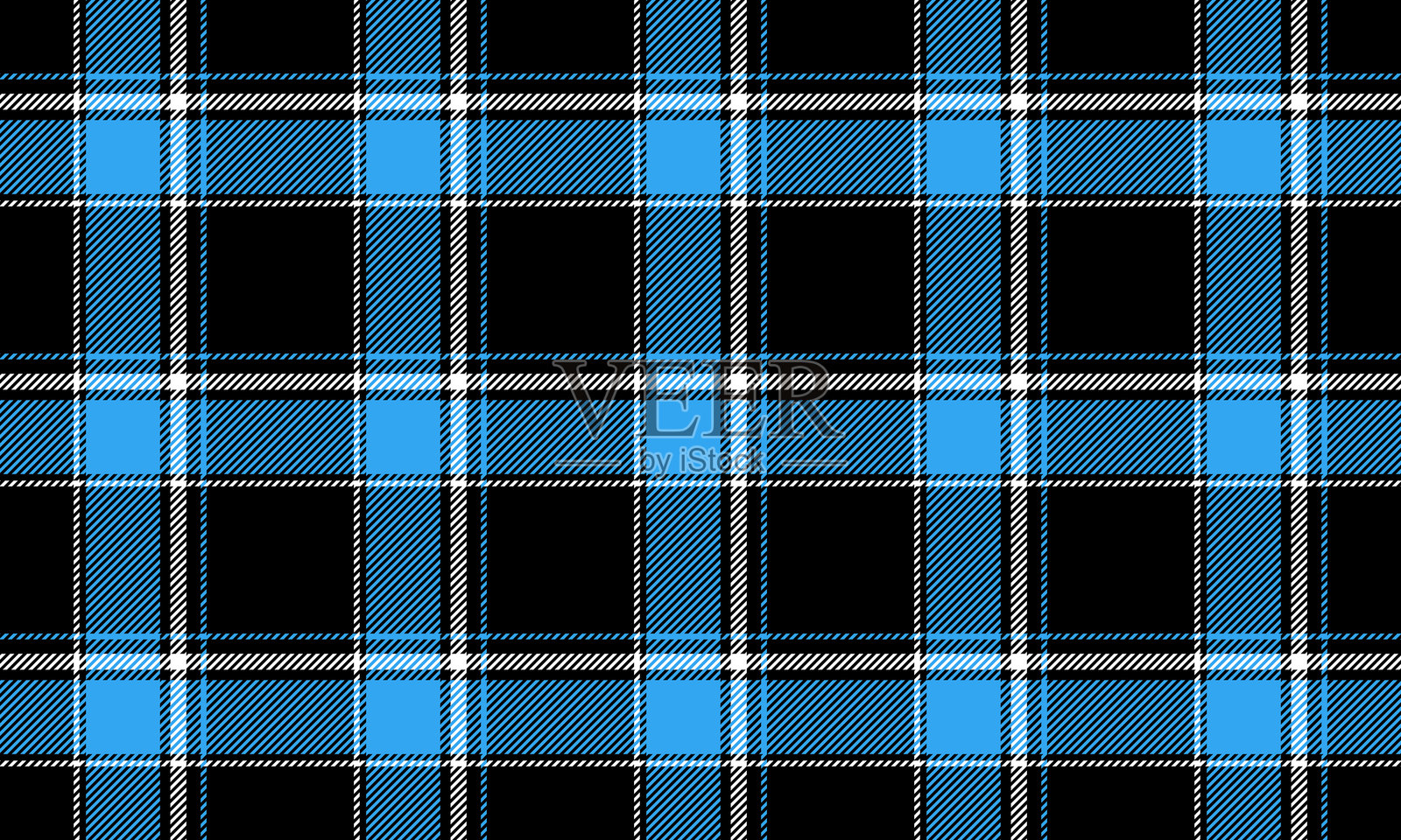 格纹织物图案，黑色，蓝色，白色，无缝用于纺织品，并用于设计衣服，裙子，裤子或装饰织物。矢量插图，EPS 10文件。插画图片素材