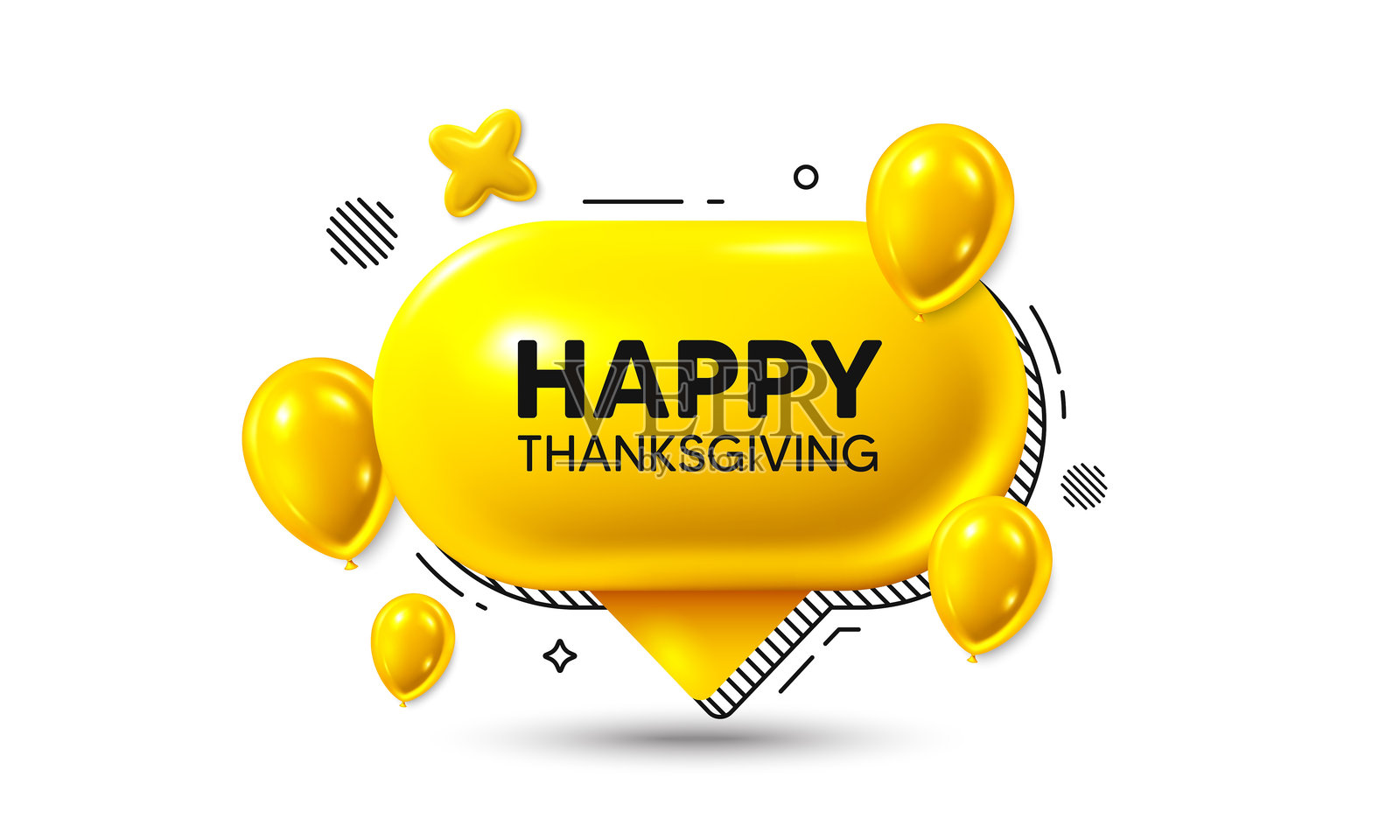 感恩节快乐。阖家欢乐佳节寄语。生日演讲泡沫3d图标。向量插画图片素材