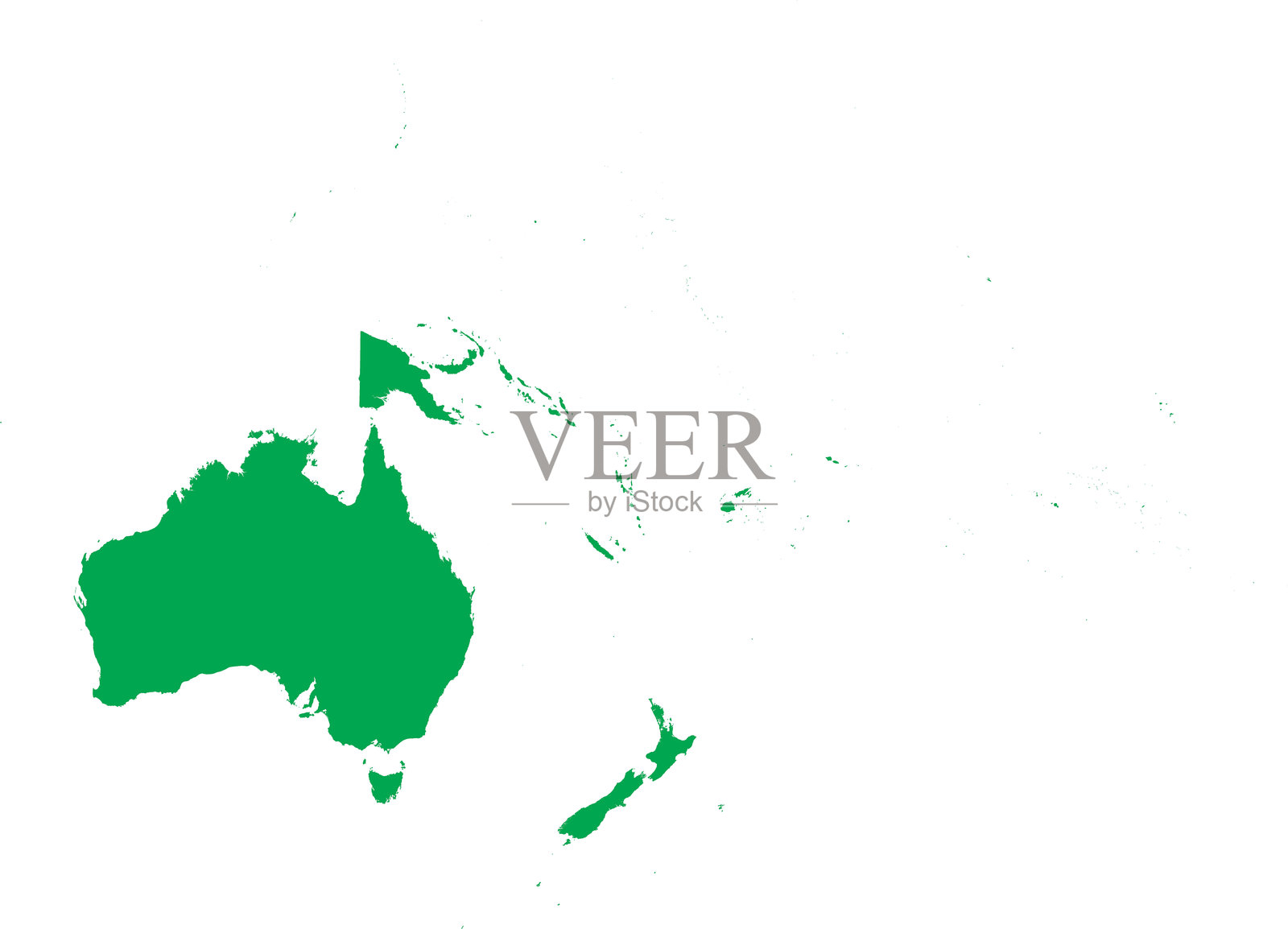 大洋洲的绿色CMYK彩色地图插画图片素材