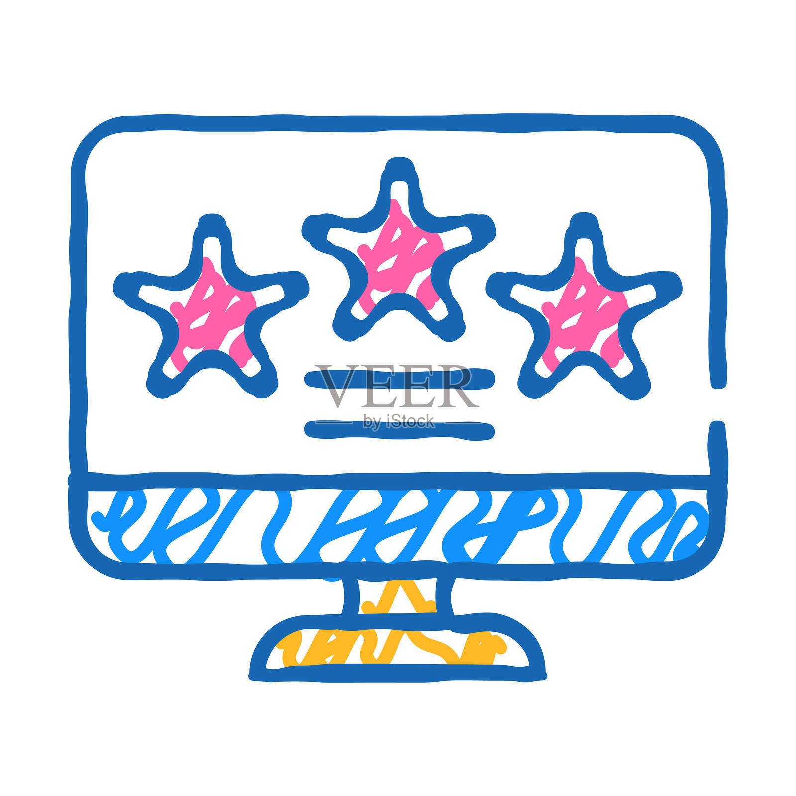 回顾星星在电脑屏幕上的图标涂鸦插图插画图片素材