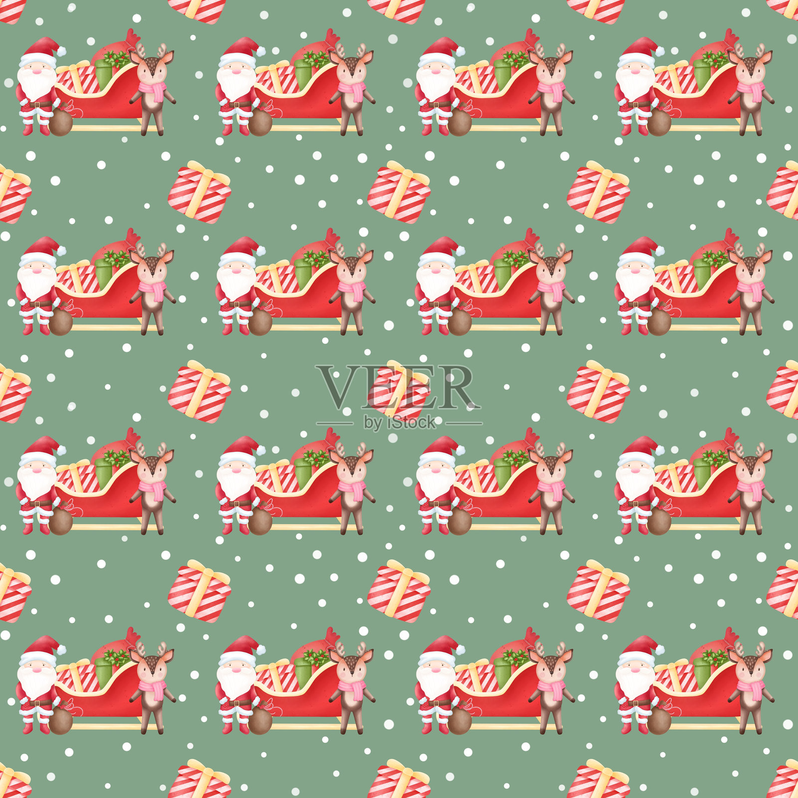 圣诞和新年水彩无缝图案。手绘无缝背景新年或圣诞假期的设计。插画图片素材