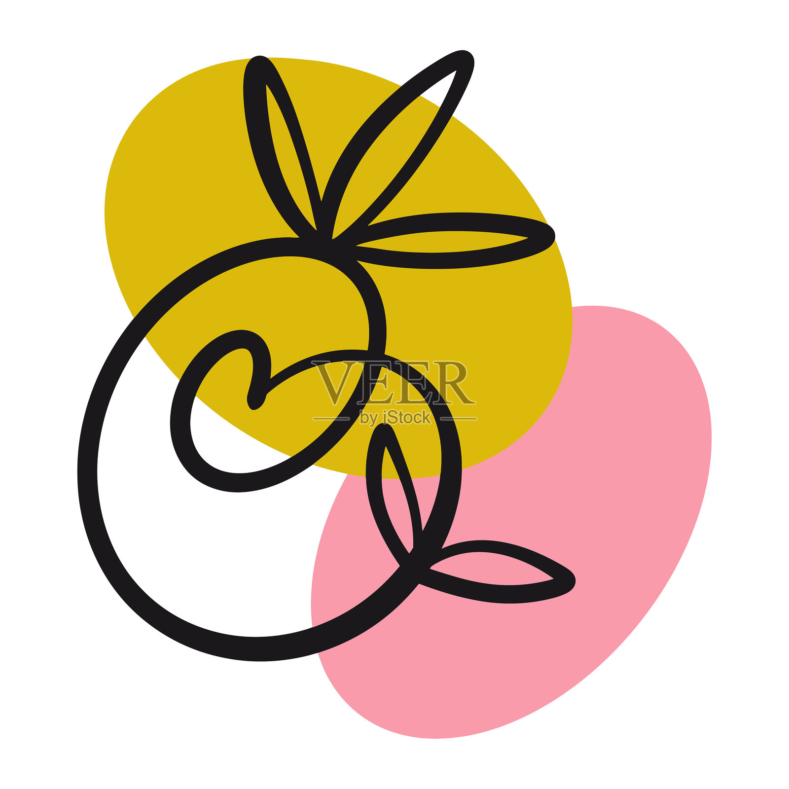 抽象花卉线条艺术与明亮柔和的色彩极简主义艺术插画图片素材