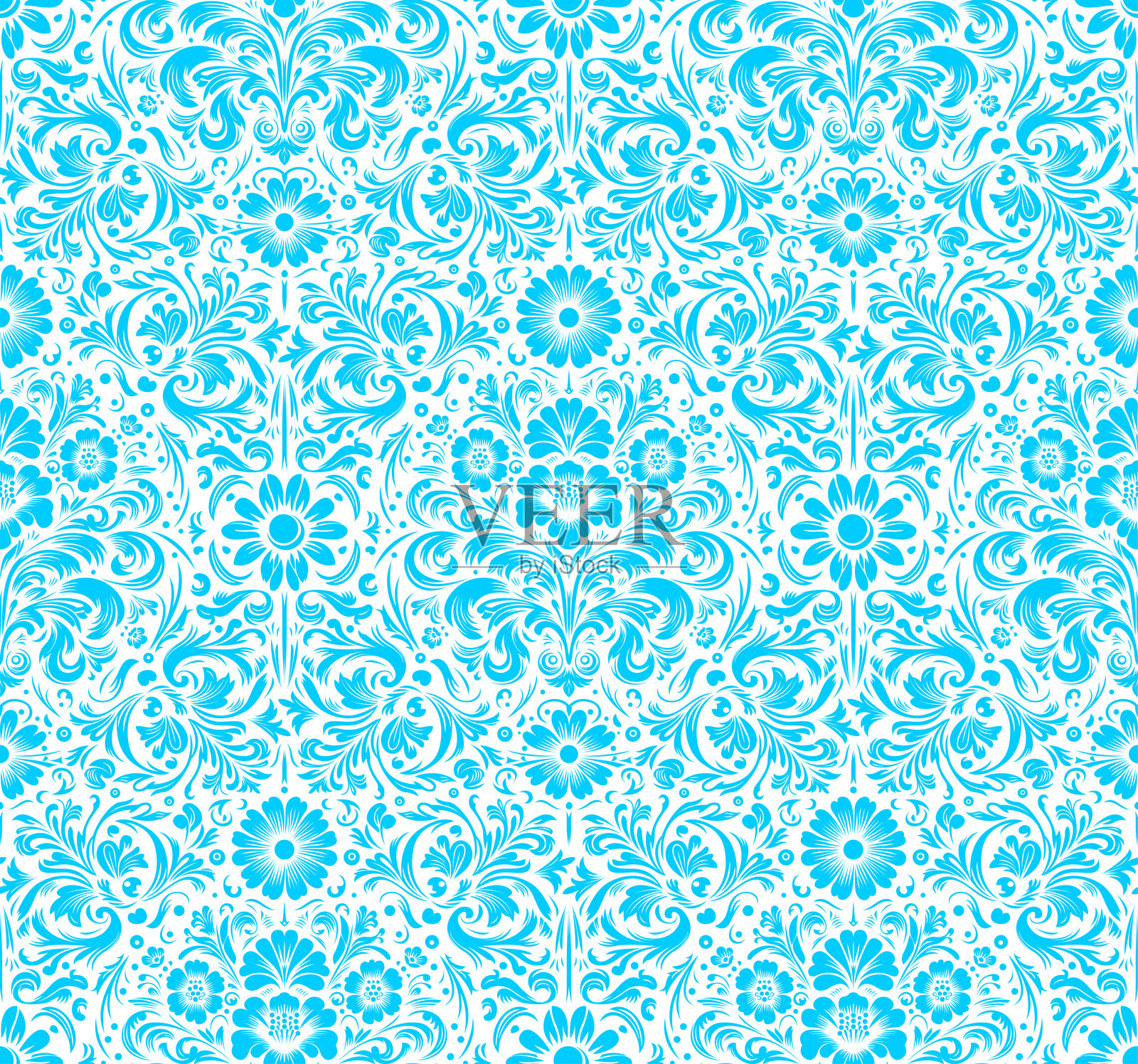 蓝色无缝图案背景-装饰墙纸插画图片素材