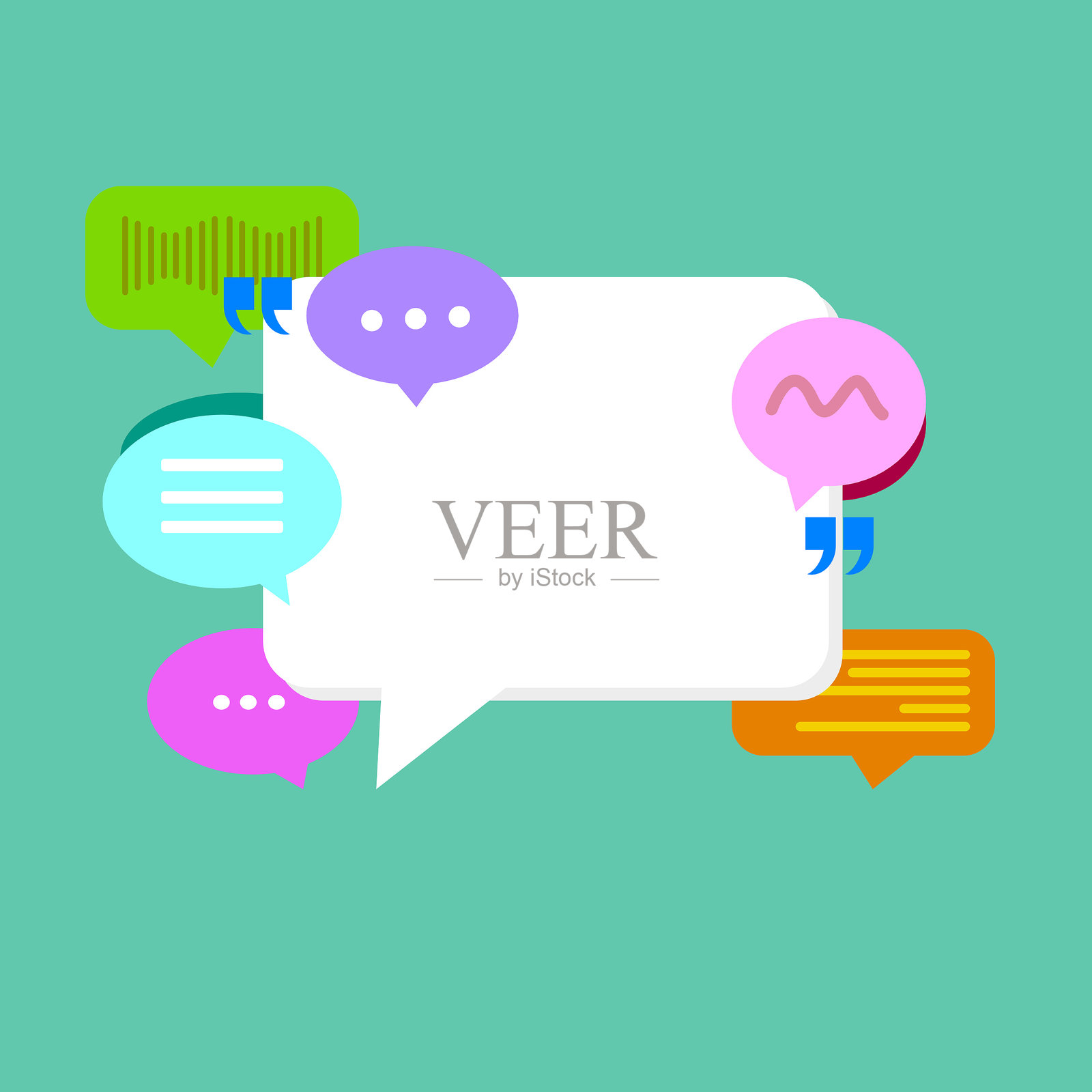 语音聊天气泡说话气球，矢量图形。短信通信插图符号集在涂鸦。文字说话图标收集贴纸横幅。漫画对话，思考，评论，引用。插画图片素材