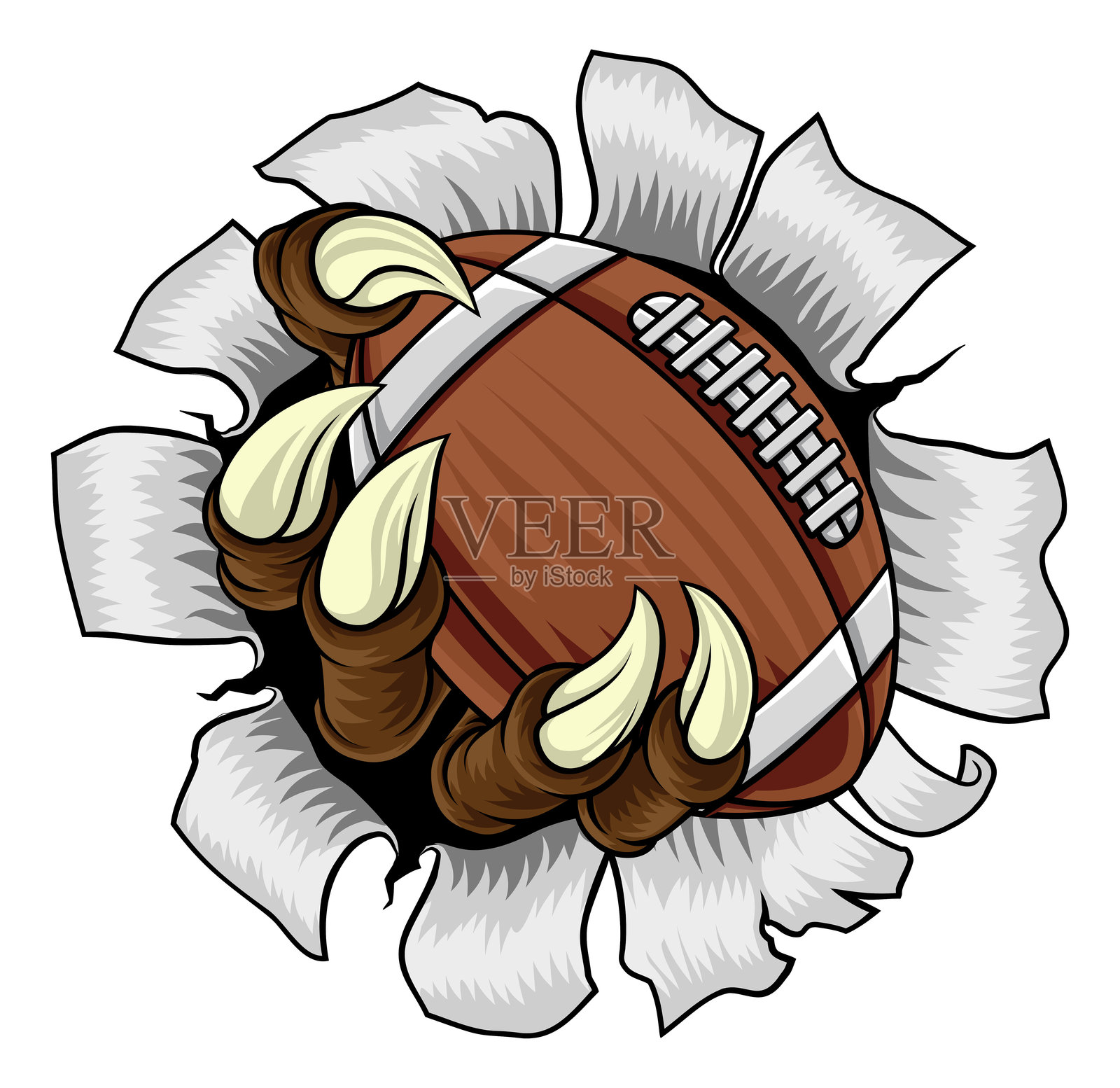 美式橄榄球球爪怪物动物手插画图片素材