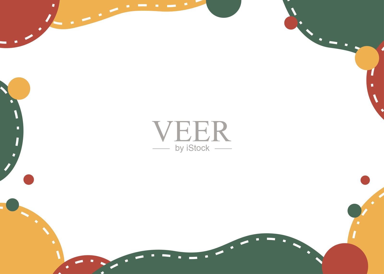 流行设计框架，弯曲的物体和虚线，圣诞色彩插画图片素材