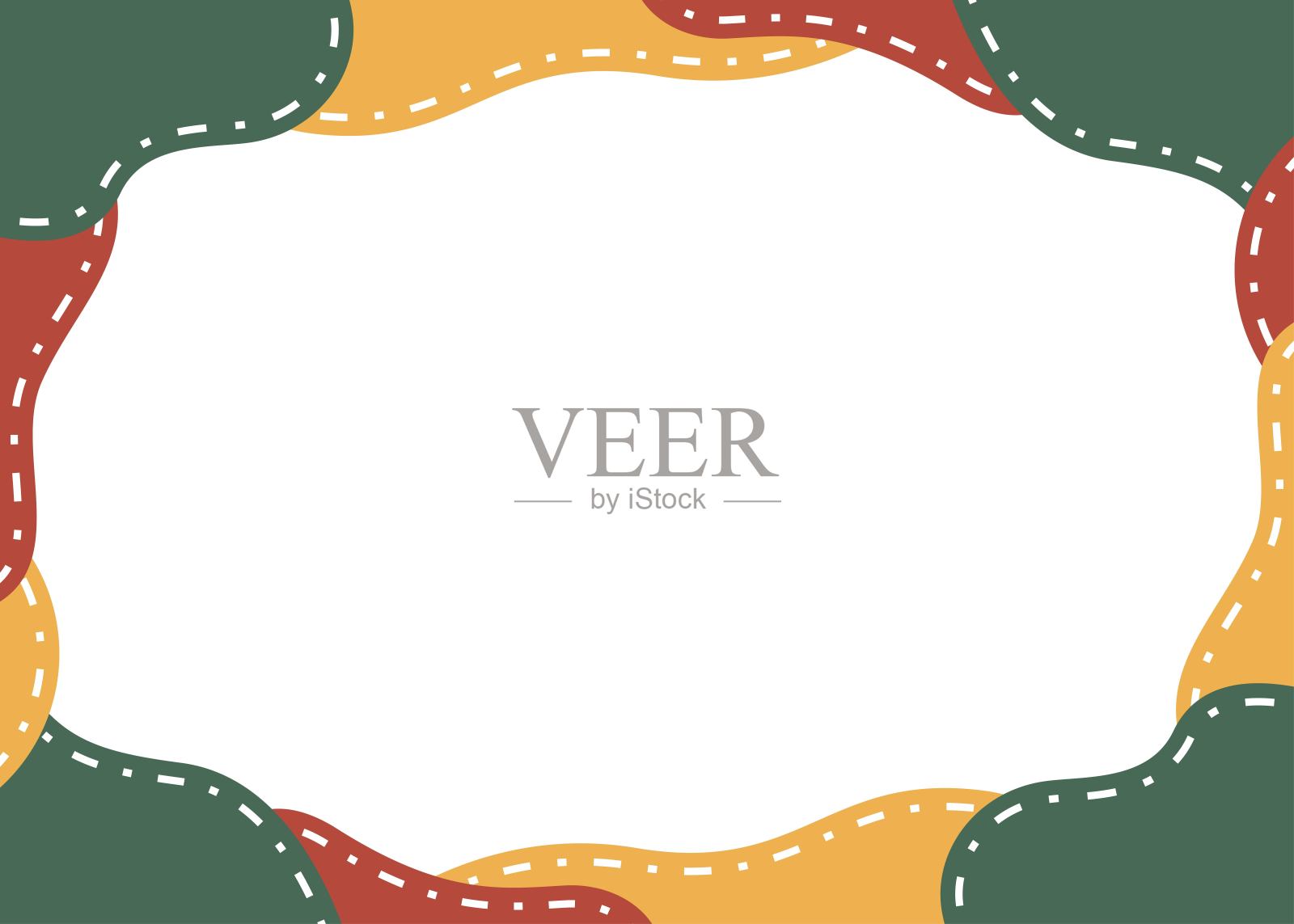 流行设计框架，弯曲的物体和虚线，圣诞色彩插画图片素材