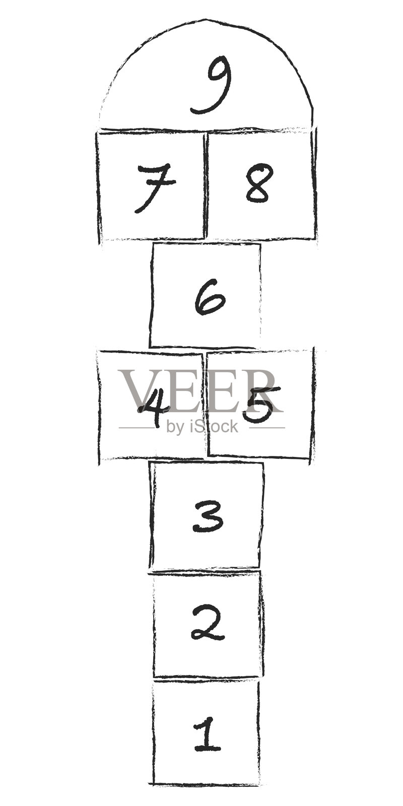 儿童街头游戏和操场跳房子游戏平面矢量插图。插画图片素材