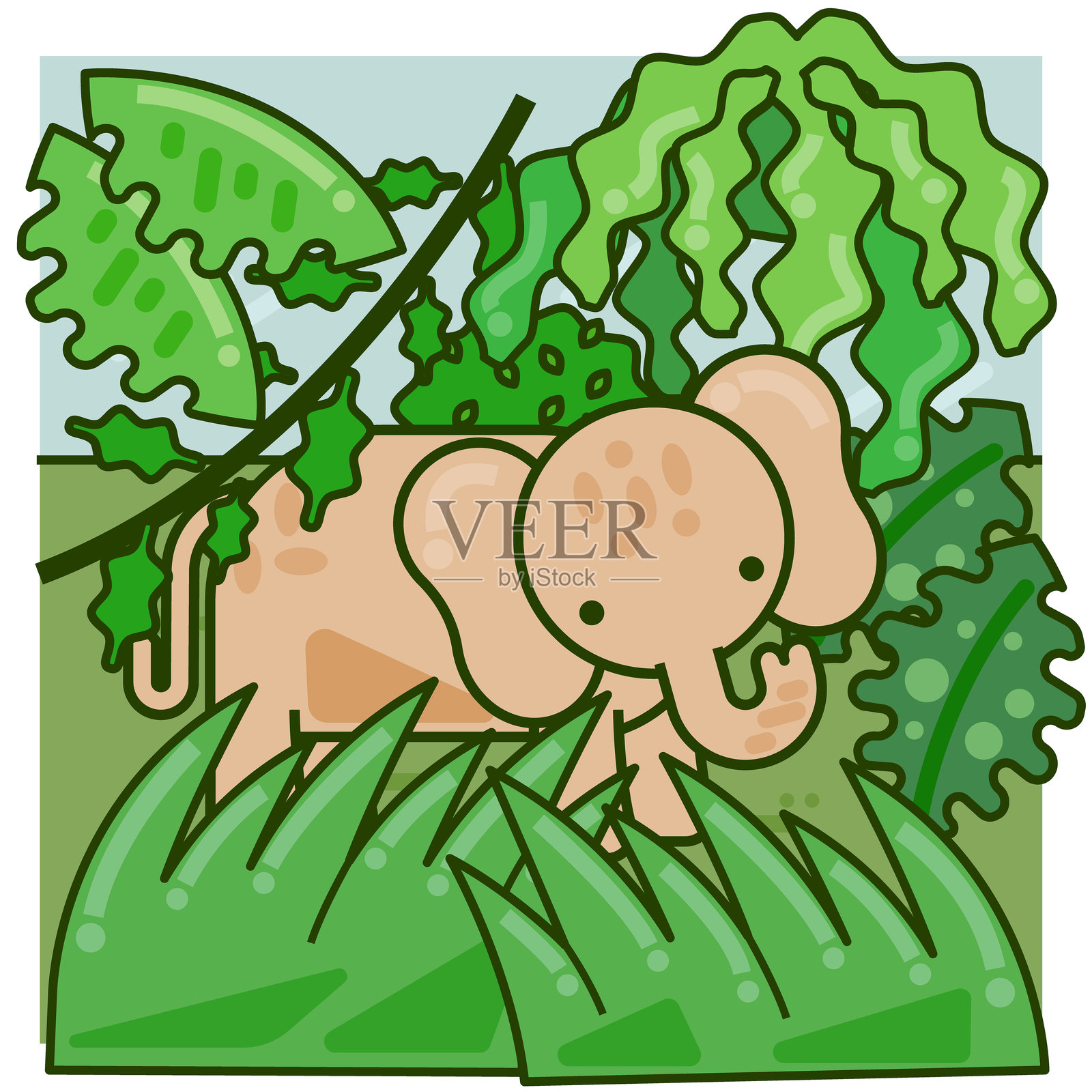 野生动物大象躲在丛林里插画图片素材