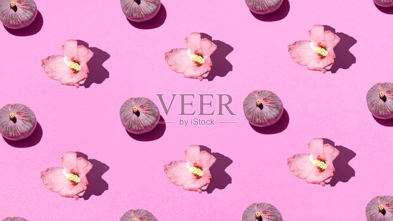 奇异的水果和花朵在糖果粉红色的背景。照片摄影图片