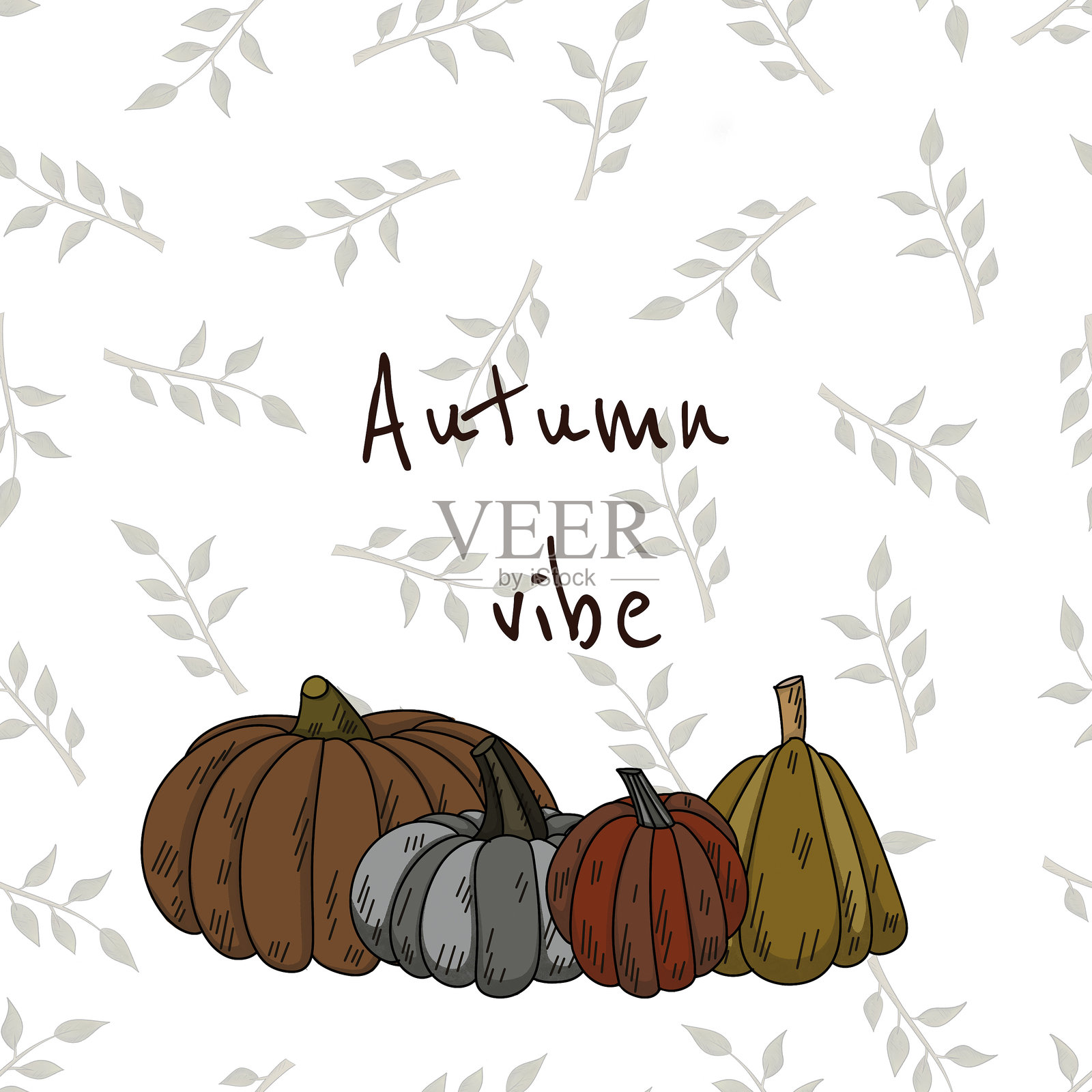 秋天的氛围贺卡。舒适的秋季元素。准备好打印卡片插画图片素材