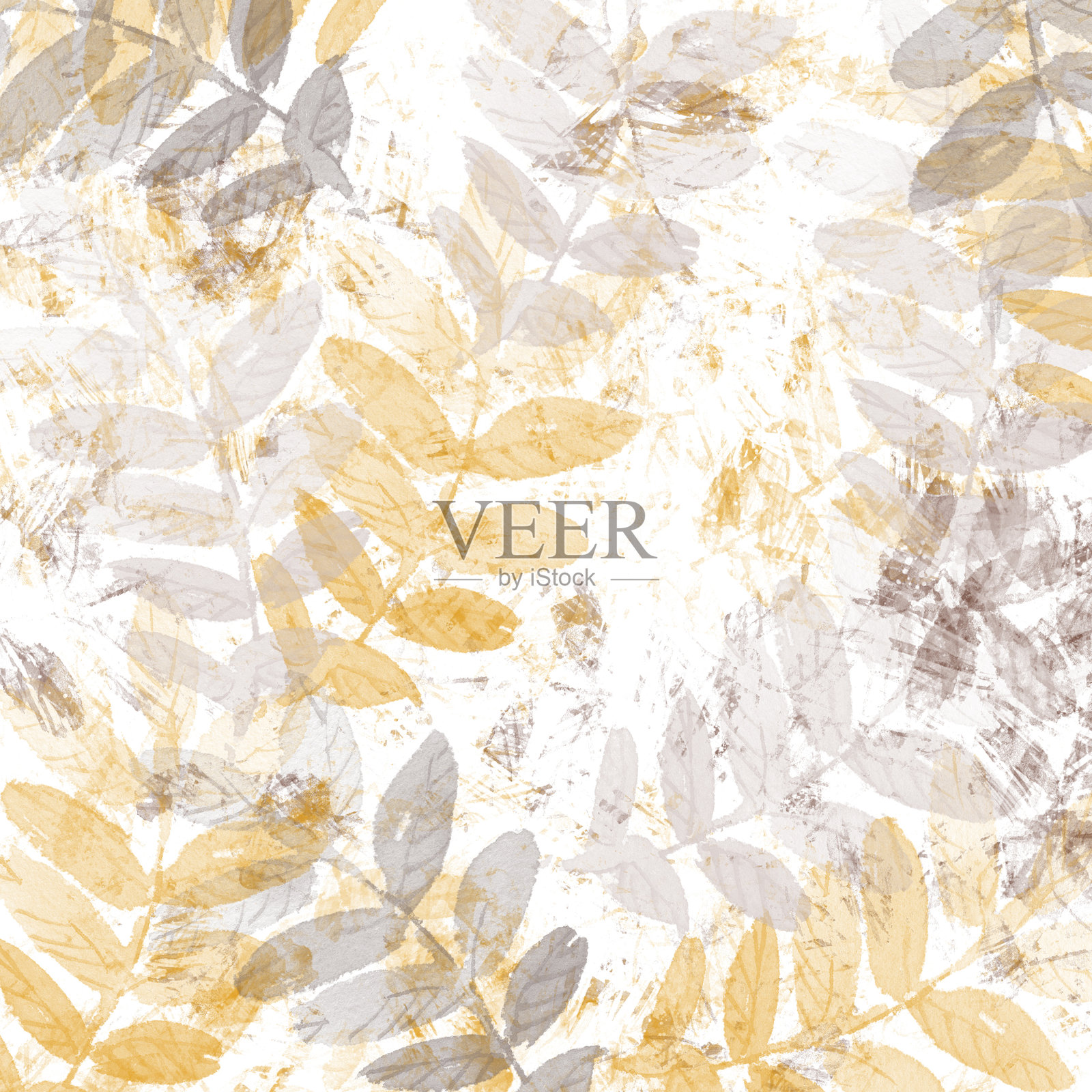 黄灰色背景与秋叶。秋天的背景与树叶，水彩图案插画图片素材