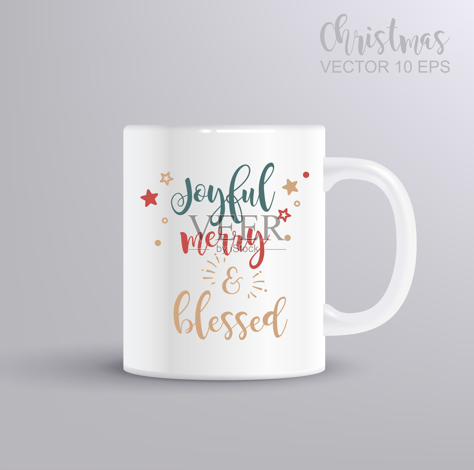 快乐，快乐和祝福的字母，圣诞问候，圣诞概念与马克杯模型插画图片素材